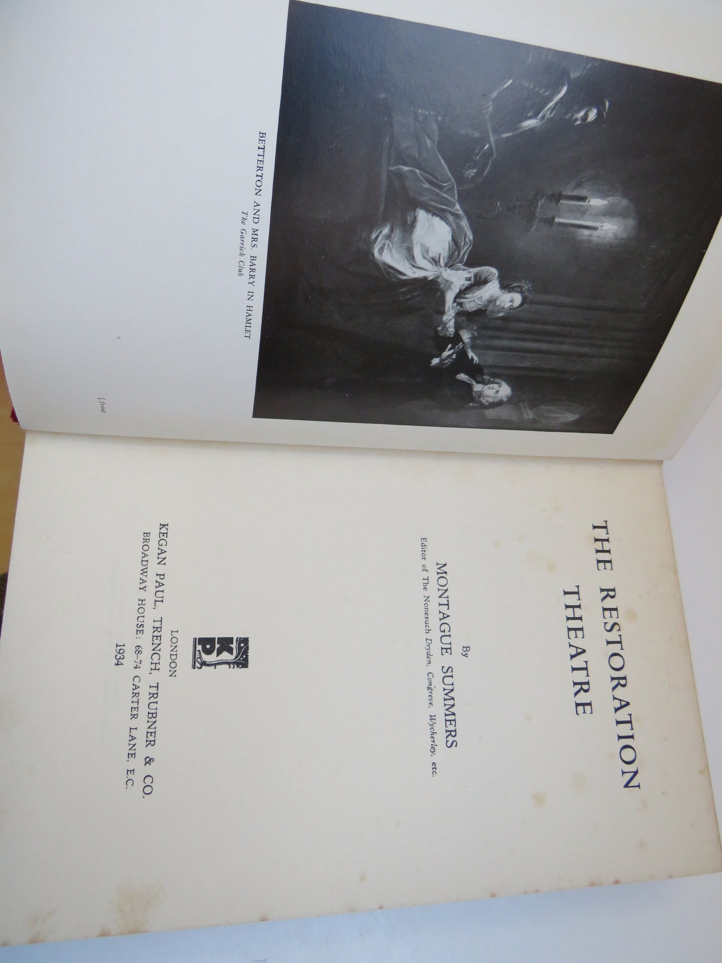 The Restoration Theatre By Montague Summers 1934
