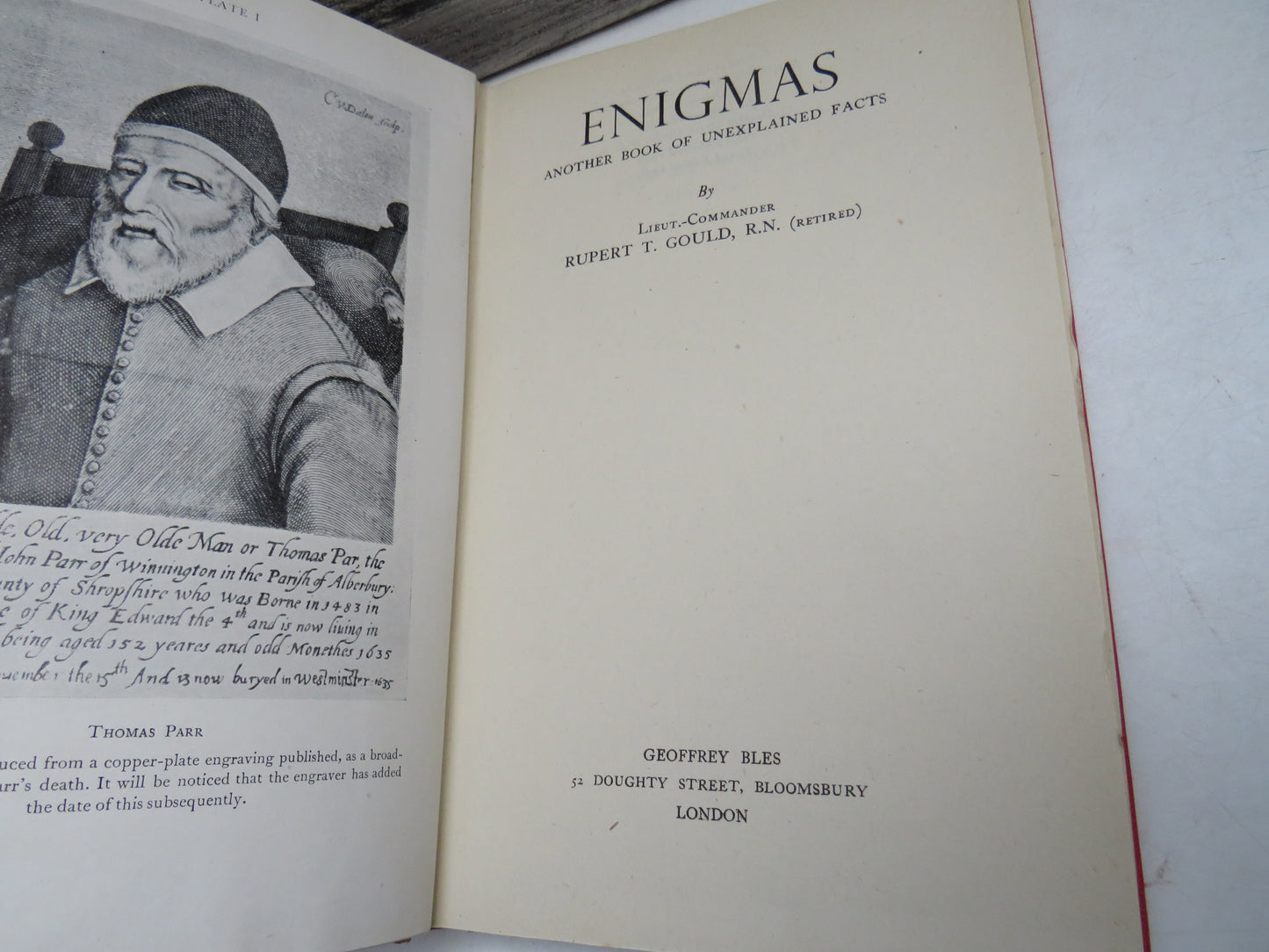 Enigmas Another Book of Unexplained Facts By Lieut-Commander Rupert T. Gould 1946