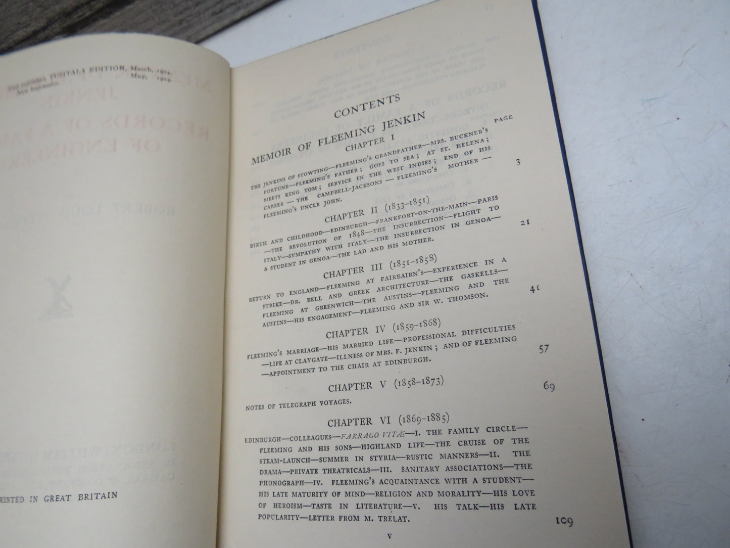 Memoir of Fleeming Jenkin Records of a Family of Engineers By Robert Louis Stevenson 1924