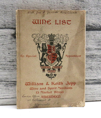 Wine List William & Keith Jopp Wine & Spirit Merchants Aberdeen book front cover