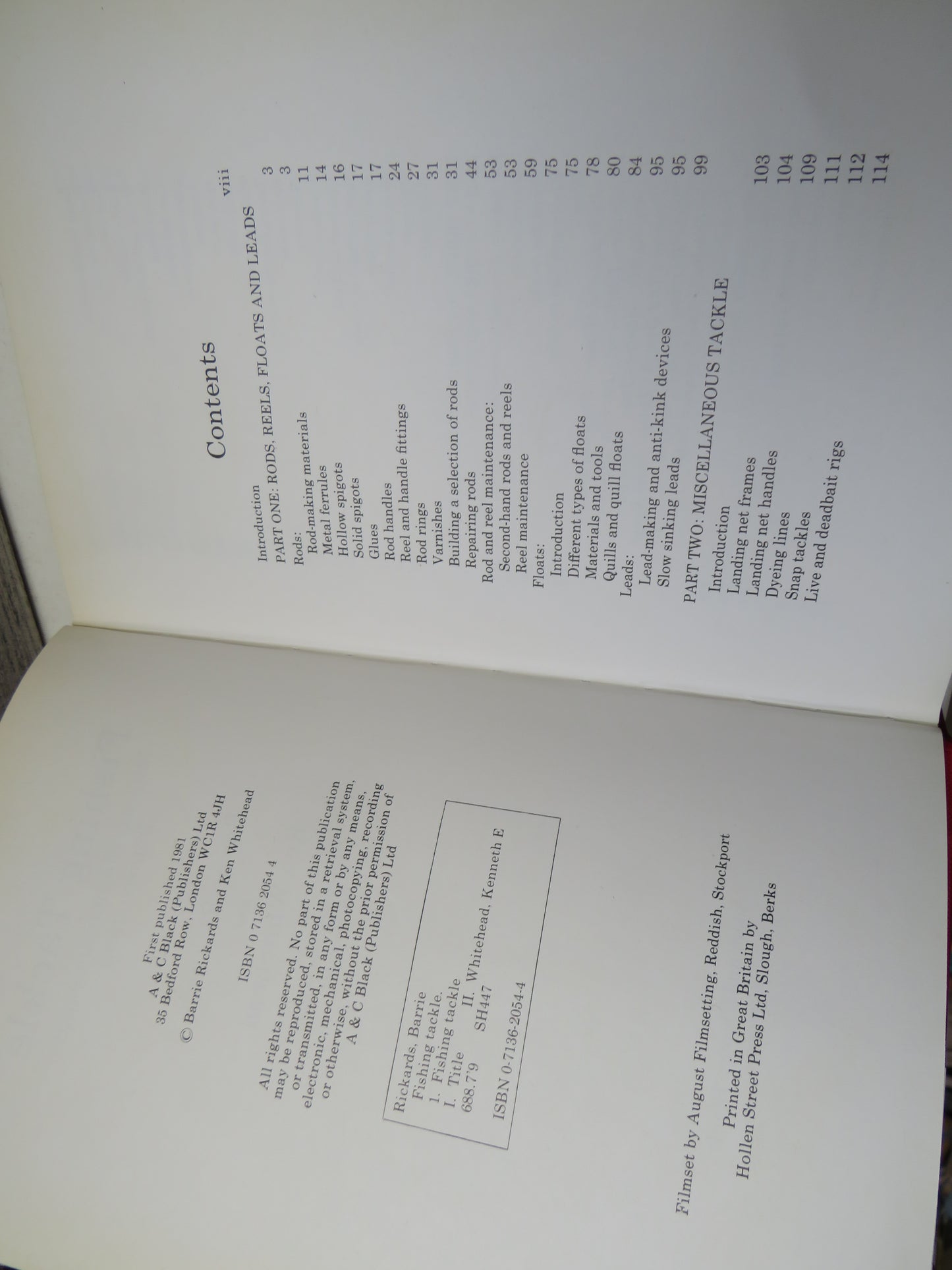 Fishing Tackle Making, Maintenance and Improvement By Barrie Rickards and Ken Whitehead 1981