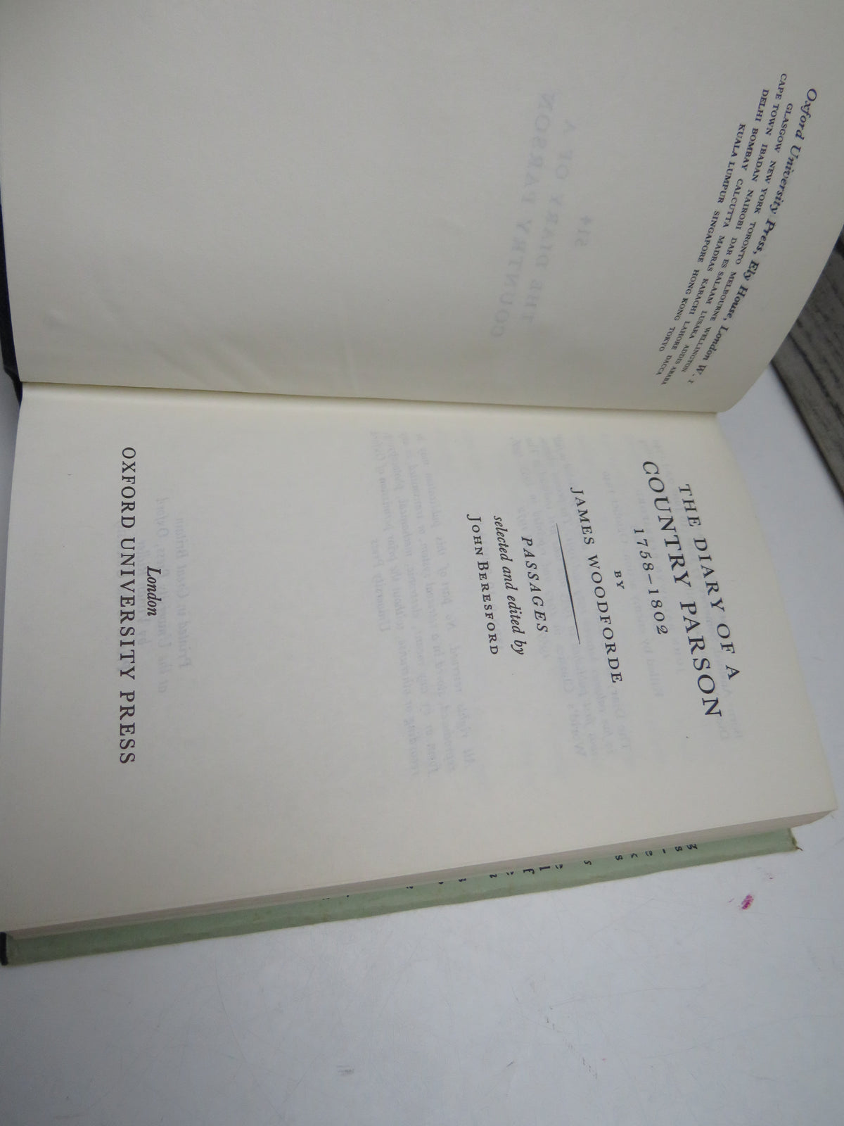 The Diary of a Country Parson 1758-1802 By James Woodforde 1940