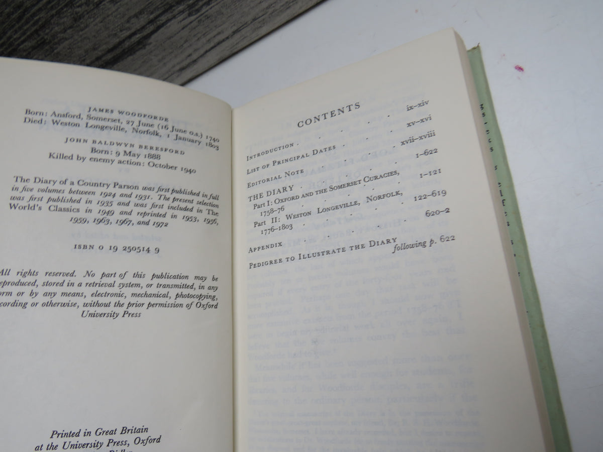 The Diary of a Country Parson 1758-1802 By James Woodforde 1940