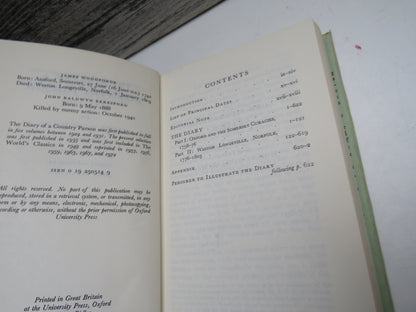 The Diary of a Country Parson 1758-1802 By James Woodforde 1940