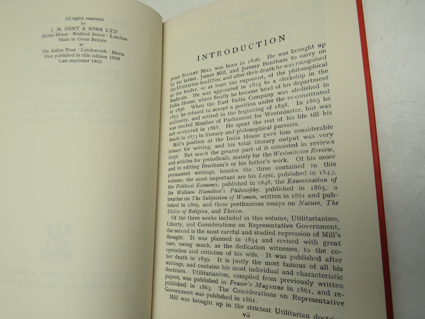 Utilitarianism Liberty Representative Government By John Stuart Mill 1960