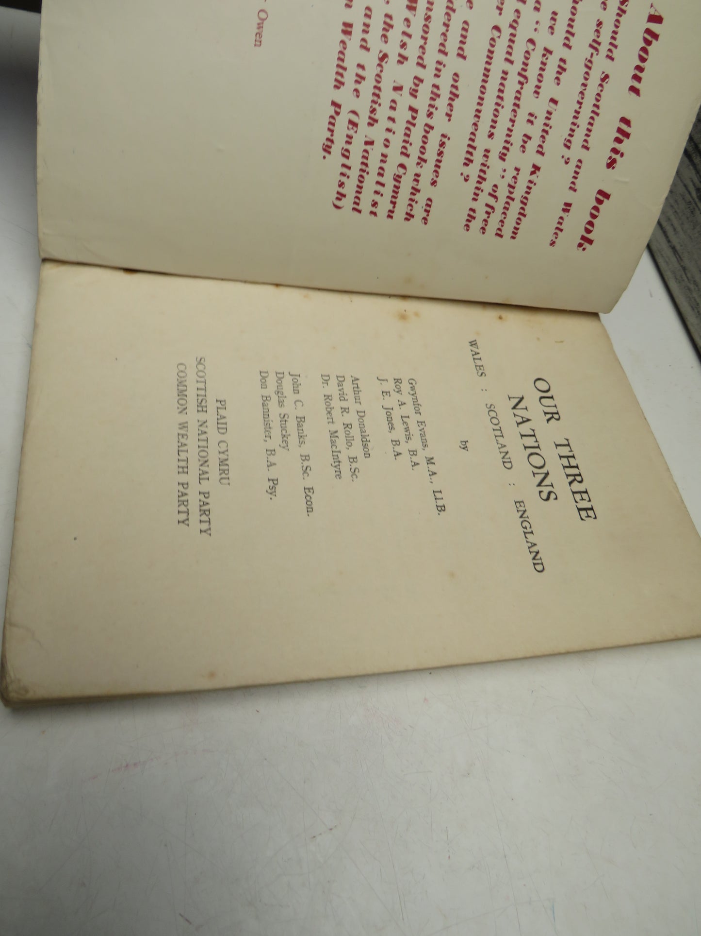 Our Three Nations Wales: Scotland : England By Gwynfor Evans, Roy A. Lewis, J.E. Jones 1956