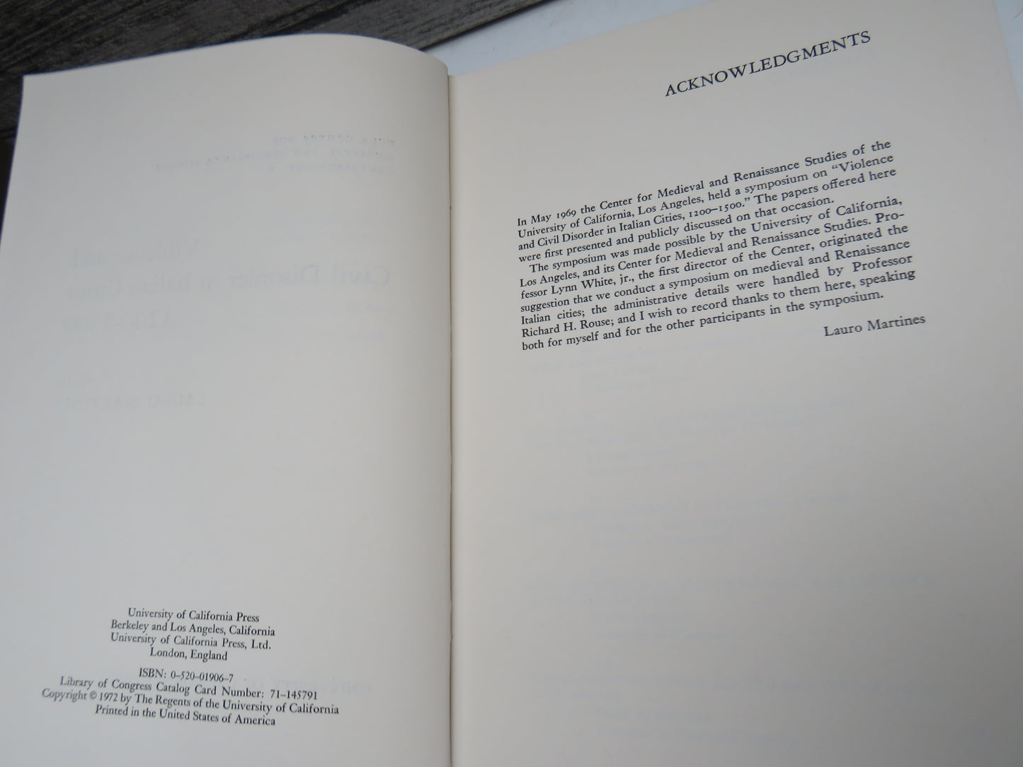 Violence and Civil Disorder In Italian Cities, 1200-1500 Edited By Lauro Martines 1972