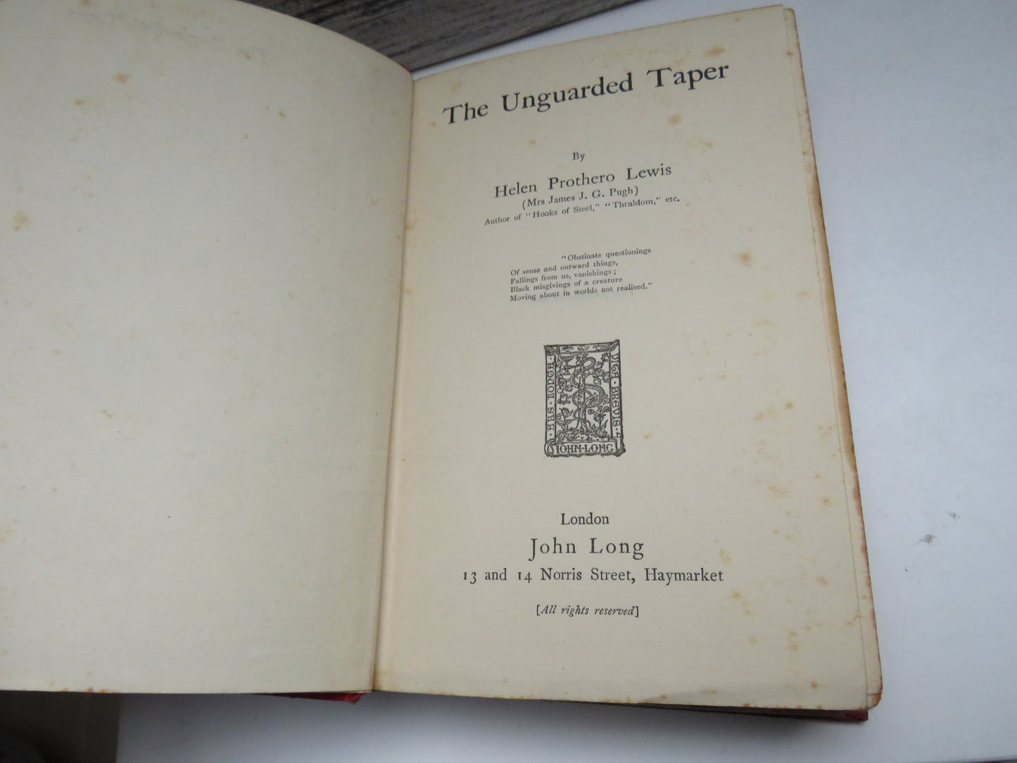 The Unguarded Taper By Helen Prothero Lewis 1906 1st Edition