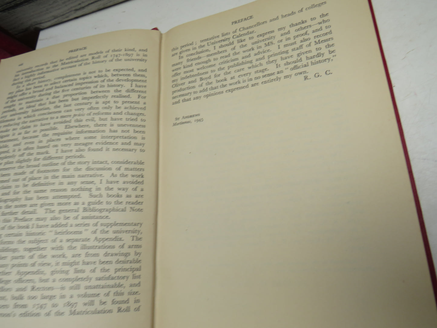 The University of St Andrews A Short History By R.G. Cant 1946