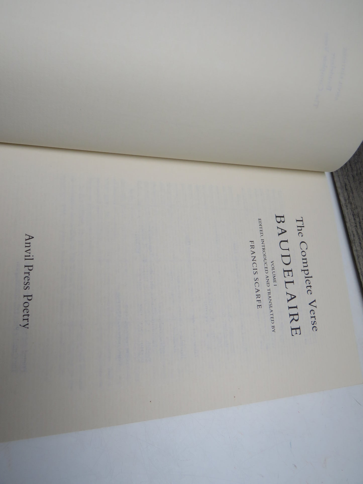 The Complete Verse Baudelaire Volume I Edited Introduced and Translated By Francis Scarfe 1988