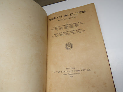 Mechanics for Engineers, Statics and Kinetics by Julian C. Smallwood  and Frank W. Kouwenhoven, 1928 book image 4