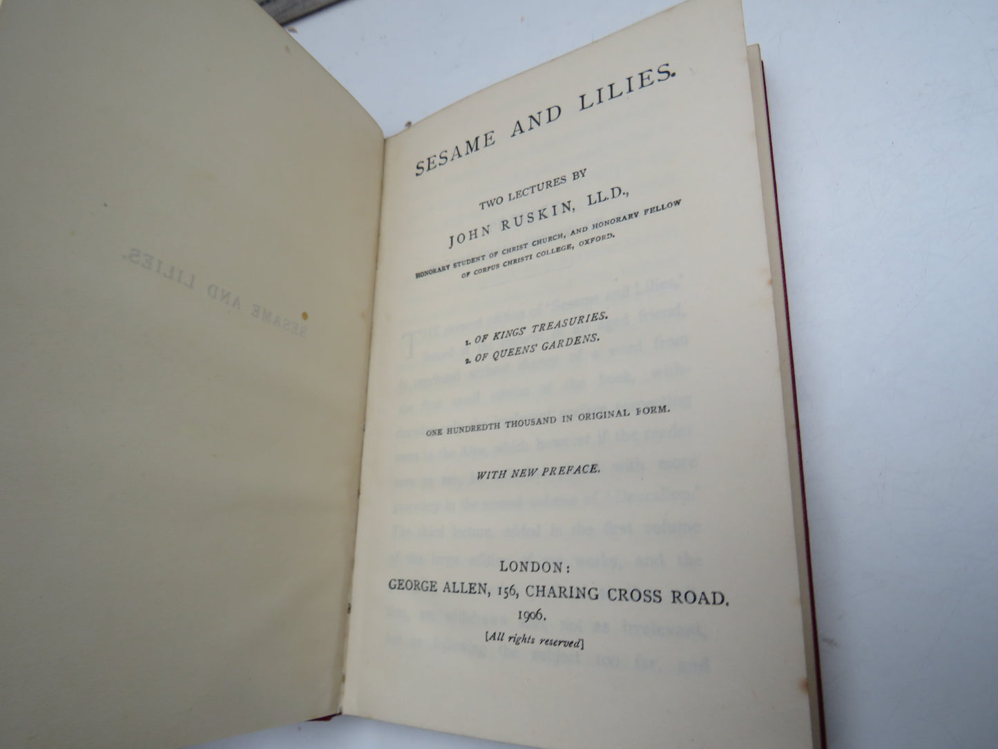 Sesame and Lilies. Two Lectures By John Ruskin 1906