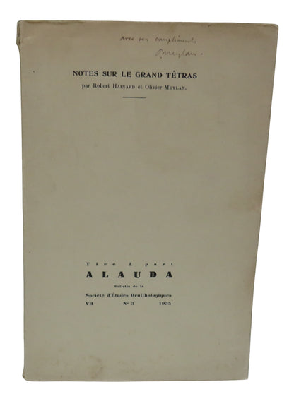 Notes Sur Le Grand Tetras Par Robert Hainard Et Oliver Meylan 1935 book front cover