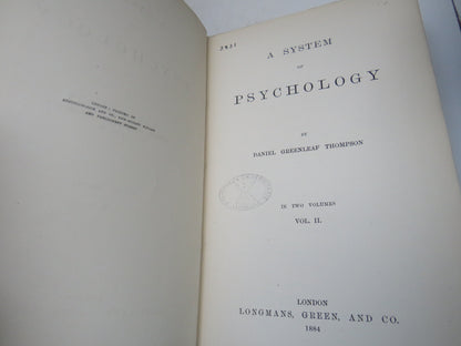A System of Psychology by Daniel Greenleaf Thompson, 1884, 2 Volume Set book image 3