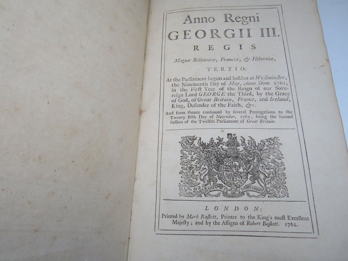 Anno Regni Georgii III. Regis Magna Britannia, Francia & Hibernia Tertio 1762