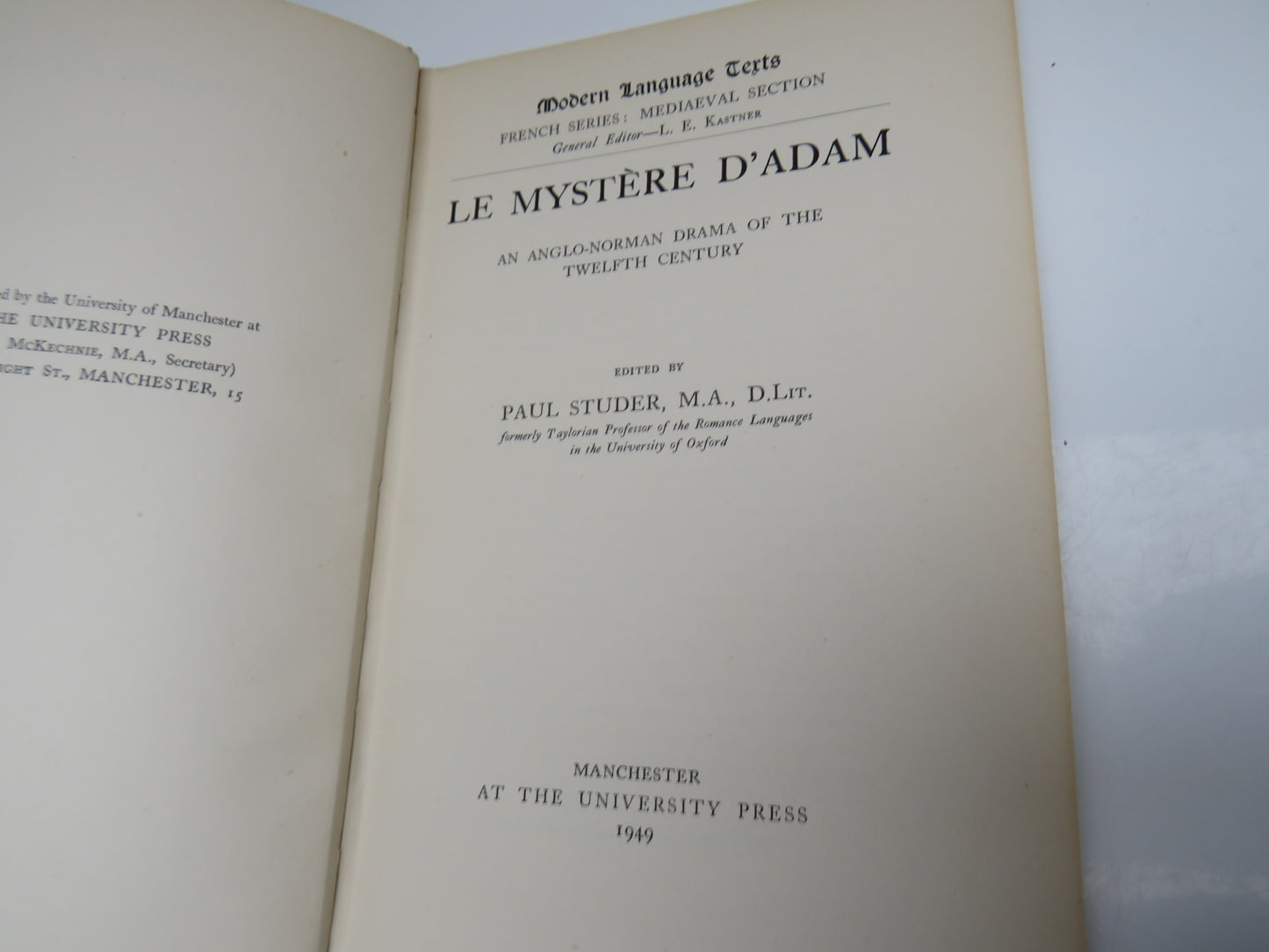 Le Mystere D'Adam Edited by Paul Studer, 1949