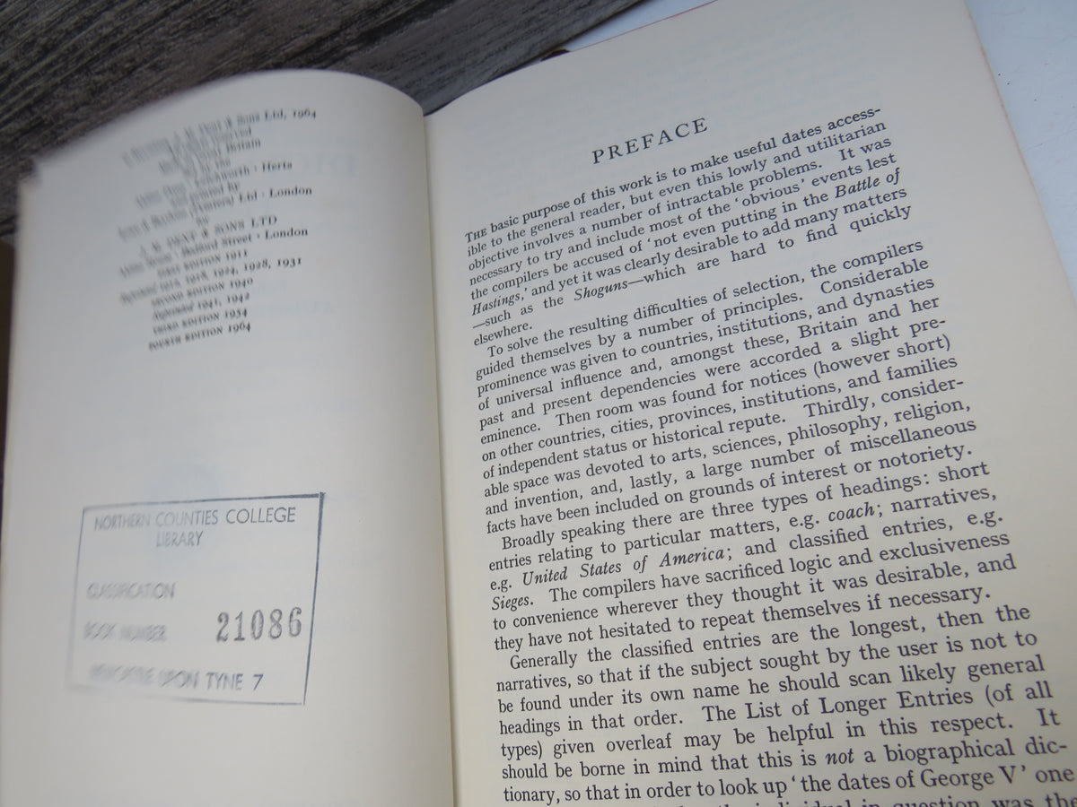 Everyman's Dictionary of Dates 4th Edition 1964