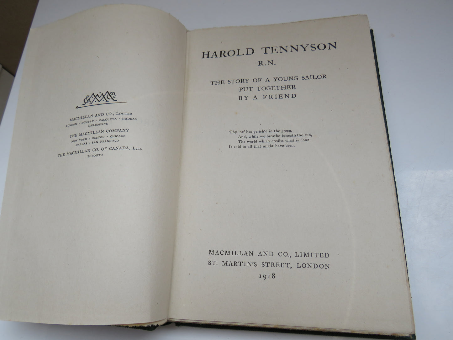 Harold Tennyson R.N. The Story of a Young Sailor Put Together By A Friend 1918