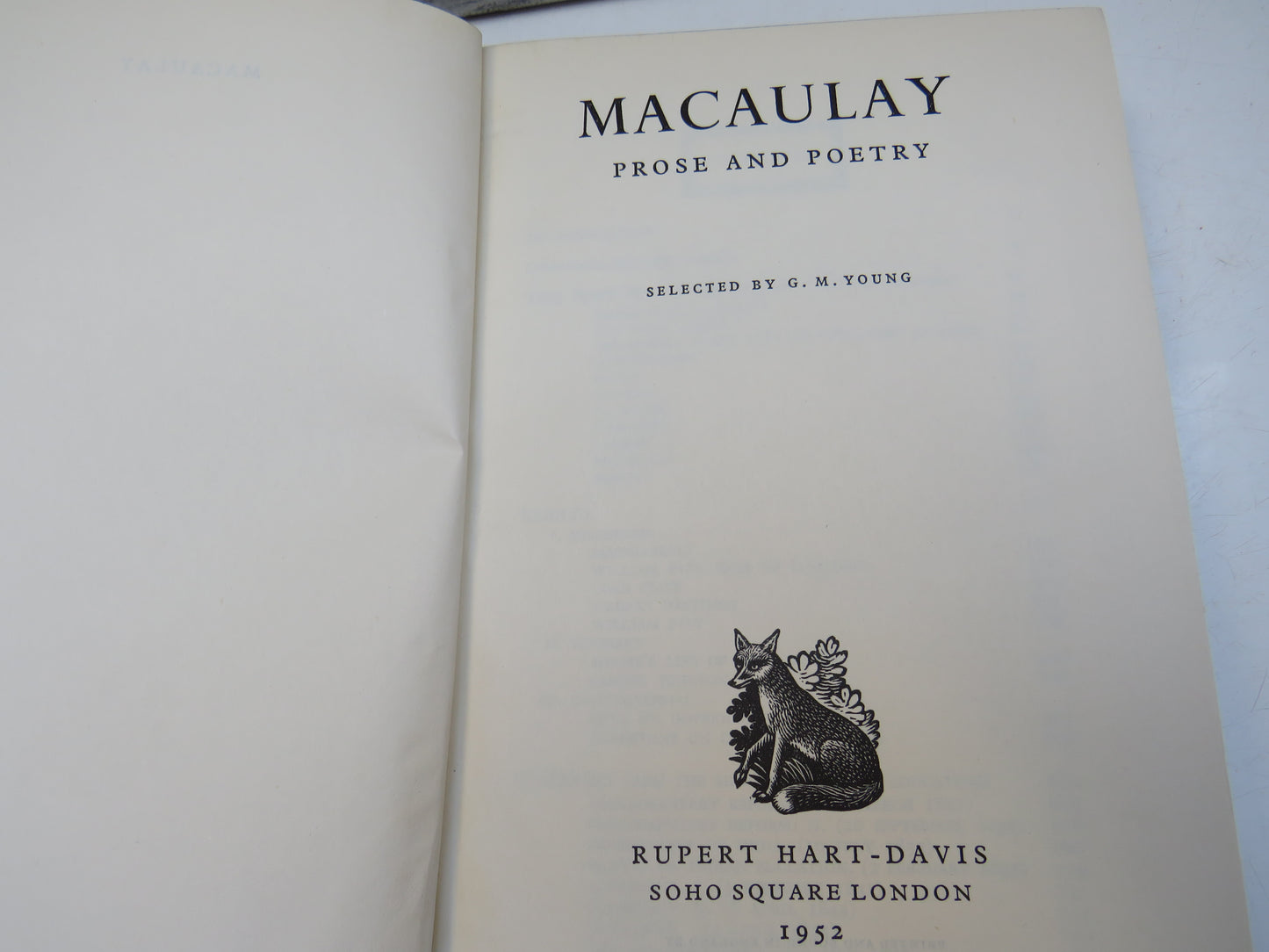 Macaulay Prose and Poetry, selected by G. M. Young, 1952, Vintage Poetry Book