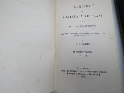 Memoirs of a Literary Veteran By R. P. Gillies 1851 Volumes I & III Only book image 4