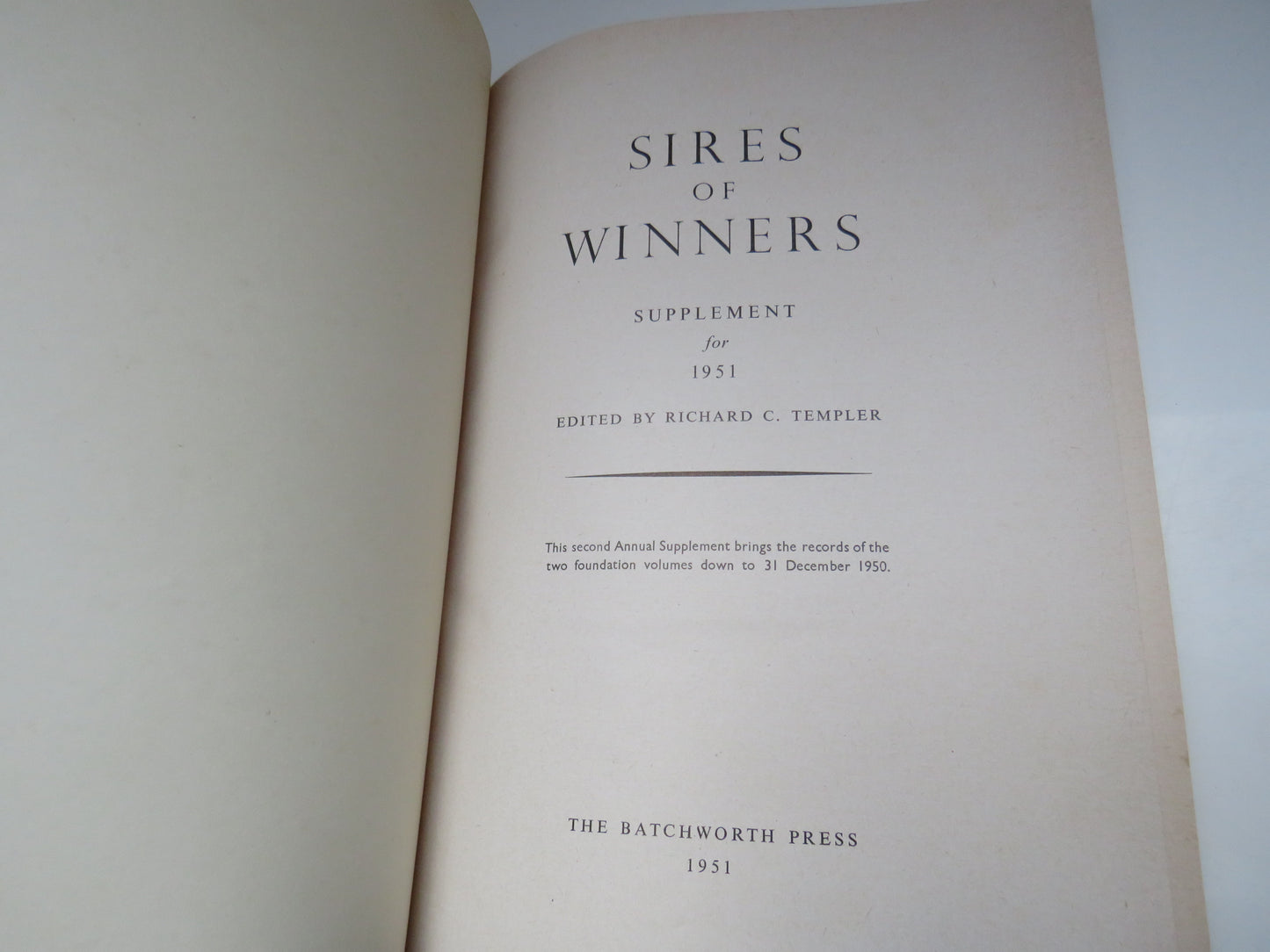 Sires of Winners, Supplements for 1951, Edited by Richard C. Templer, 1951