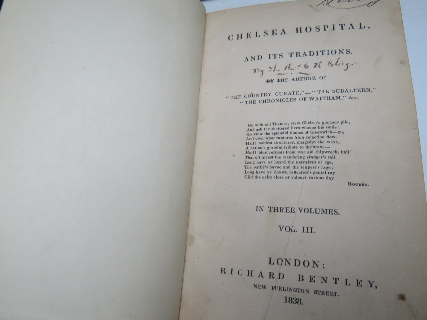 Chelsea Hospital, and Its Traditions 1838 3 Volume Set - Antique Books
