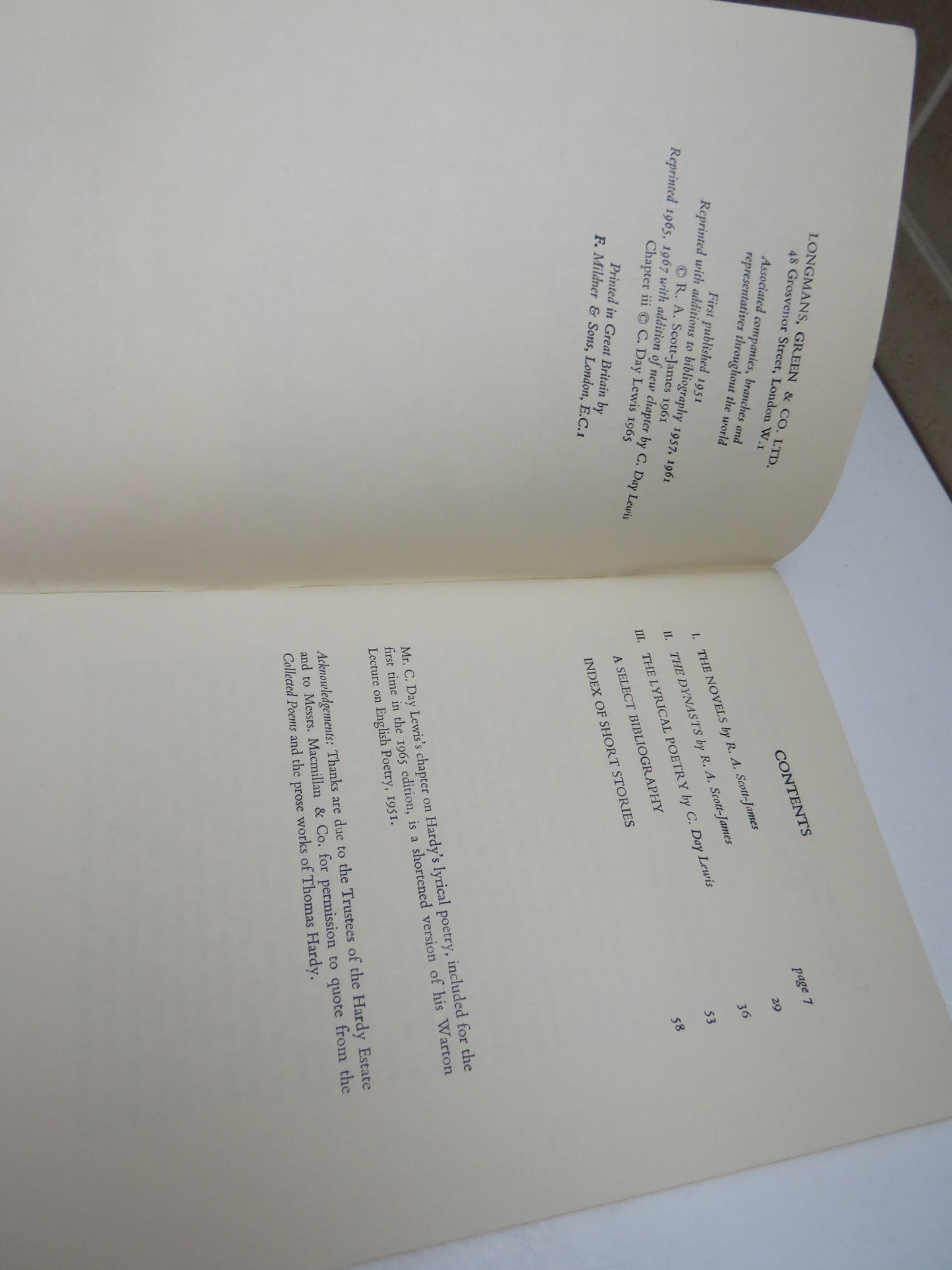 Thomas Hardy By R. A. Scott-James and C. Day Lewis 1965
