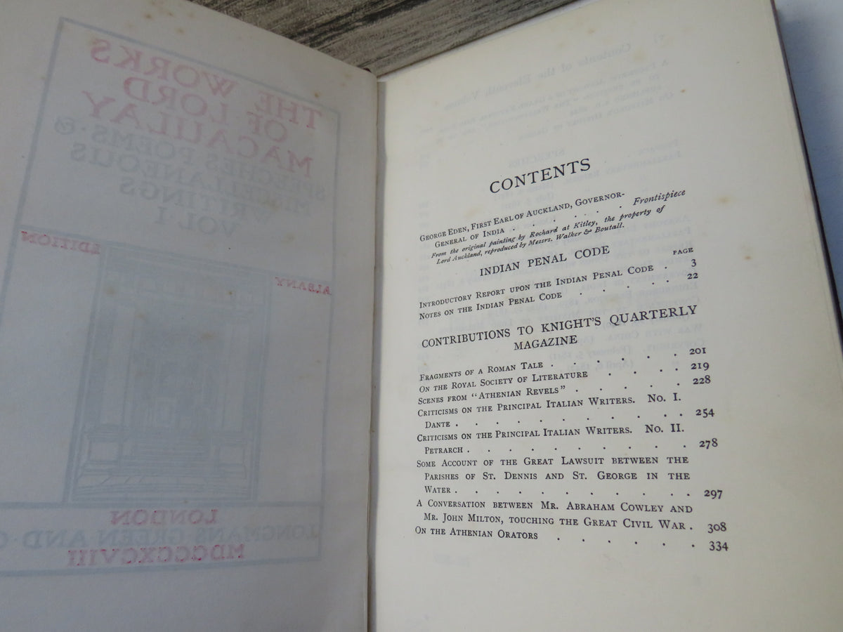 The Works of Lord Macaulay Speeches Poems & Miscellaneous Writings Vol I 1898