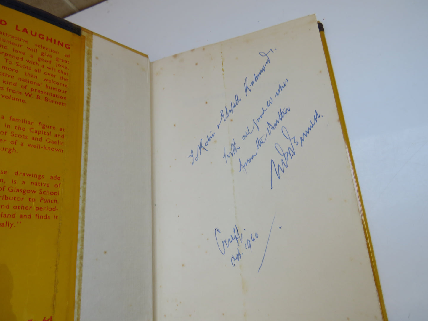 Scotland Laughing, The Humour of the Scot by W. B. Burnett, 1960, Signed