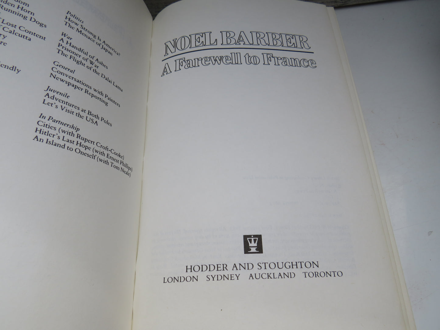 A Farewell To France By Noel Barber 1983