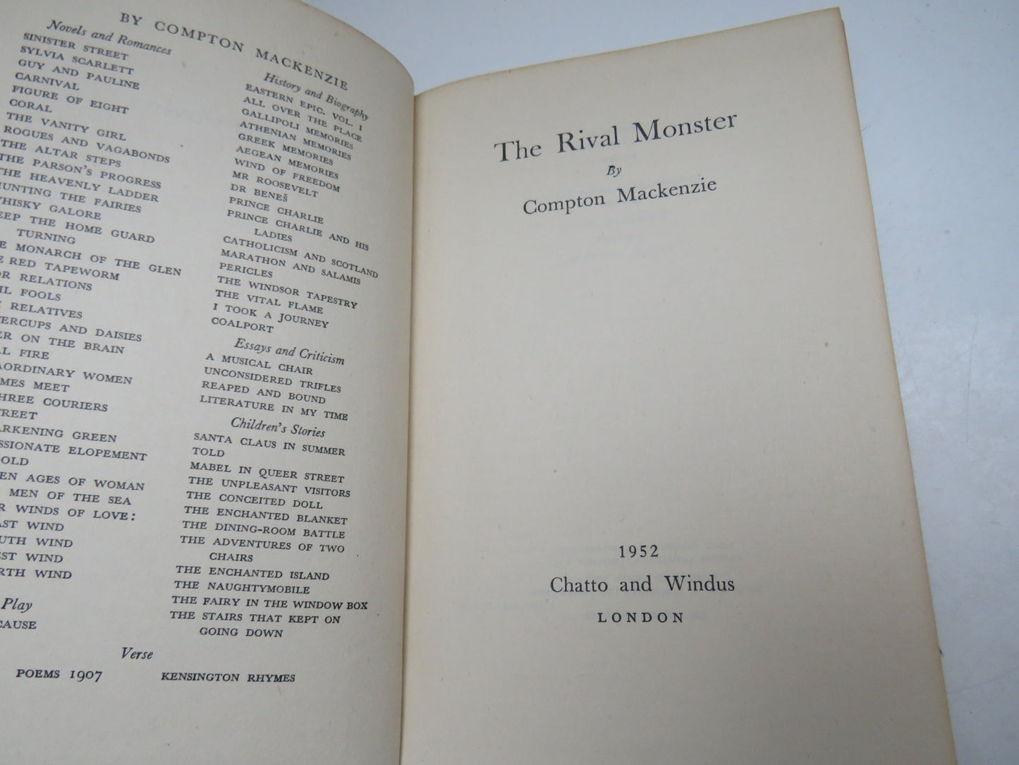 The Rival Monster By Compton Mackenzie 1952