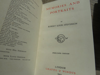 Memories and Portraits By Robert Louis Stevenson 1912 book image 4