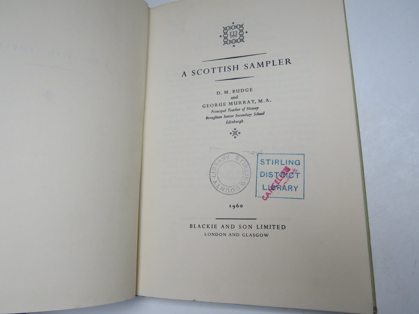 A Scottish Sampler By D.M. Budge and George Murray 1960