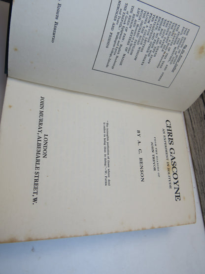 Chris Gascoyne An Experiment In Solitude From The Diaries of John Trevor By A. C. Benson 1924
