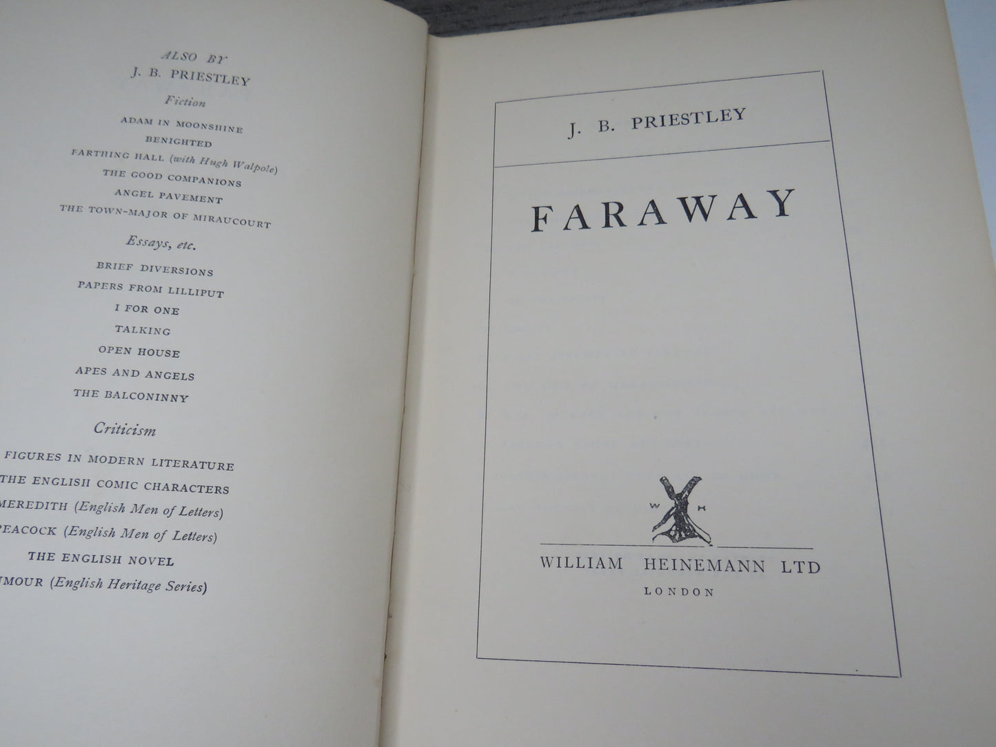 Faraway By J.B. Priestley 1932 1st Edition