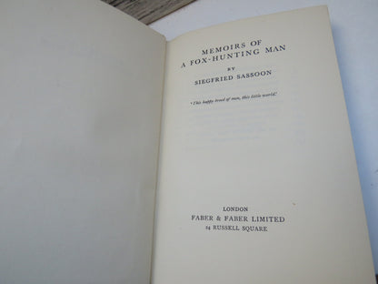 Memoirs of A Fox-Hunting Man By Siegfried Sassoon 1930