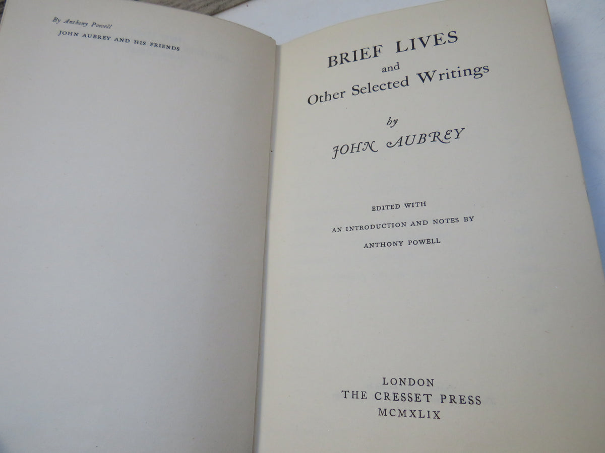 Brief Lives and Other Selected Writings By John Aubrey 1949