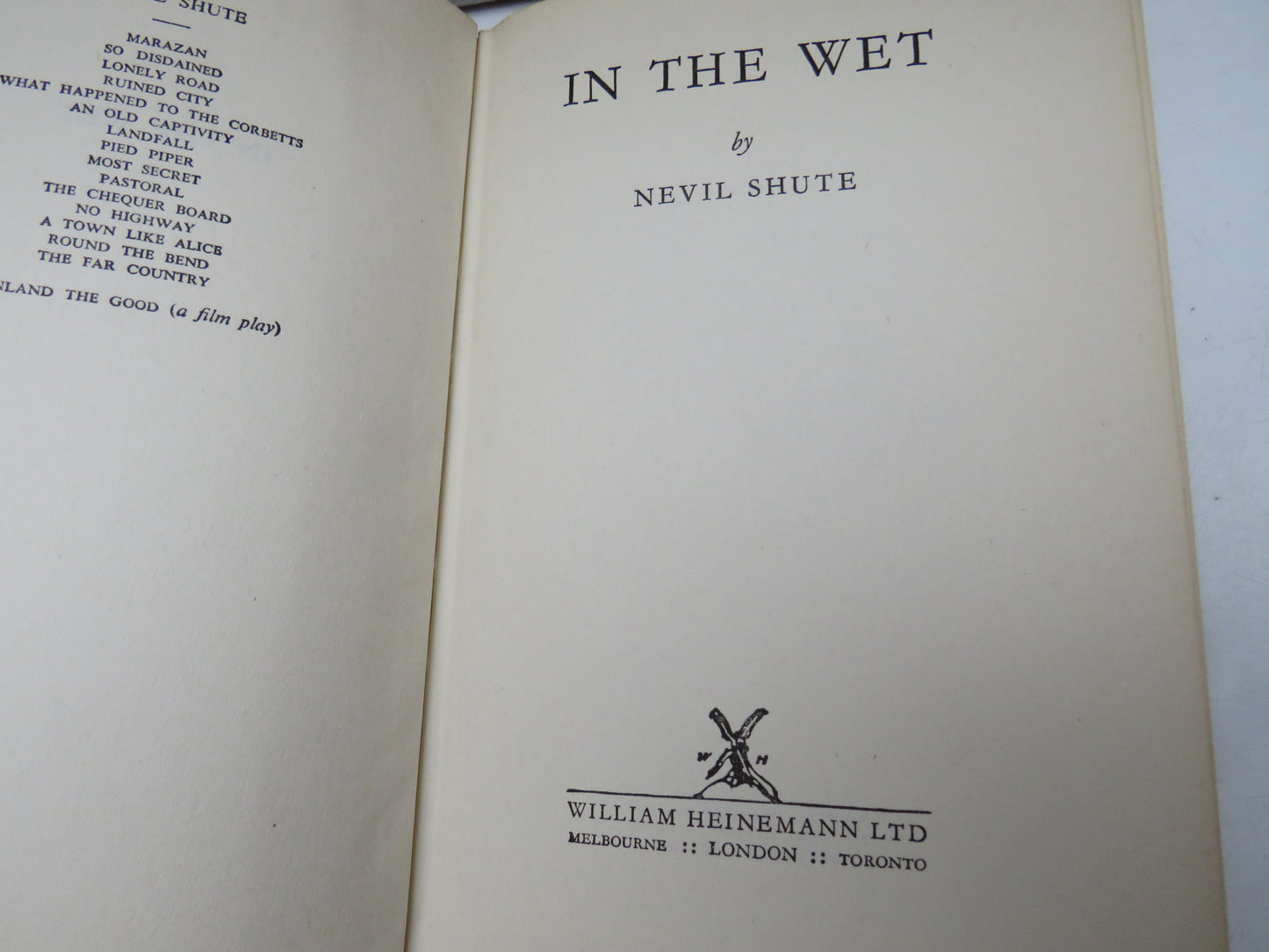 In The Wet By Nevil Shute 1953 1st Edition
