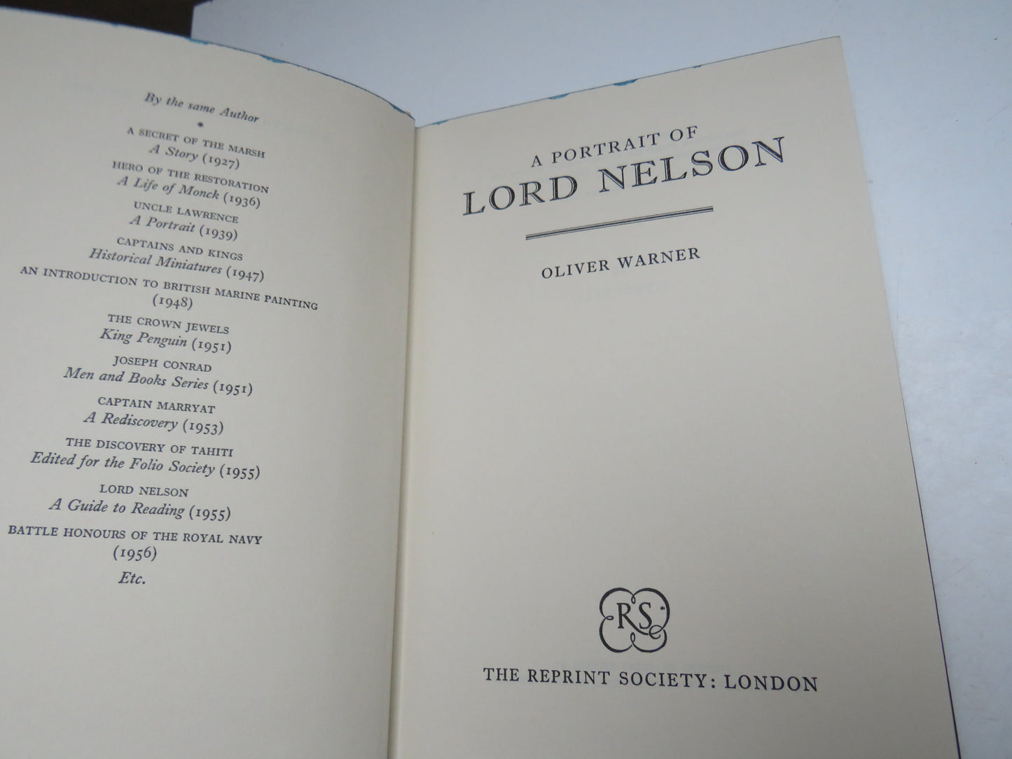 A Portrait of Lord Nelson By Oliver Warner 1958