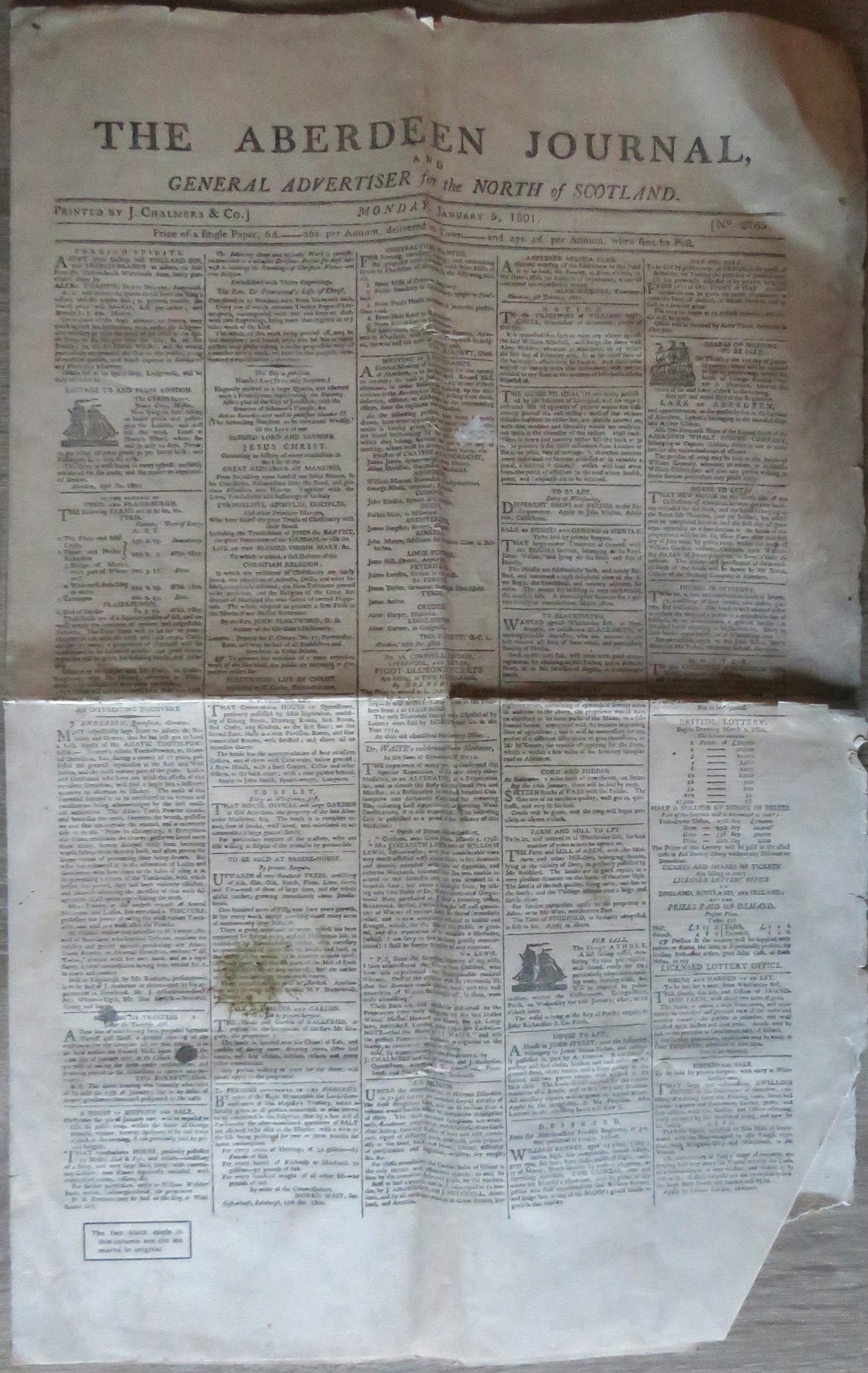 The Aberdeen Journal January 5th, 1801 Original Antique Newspaper
