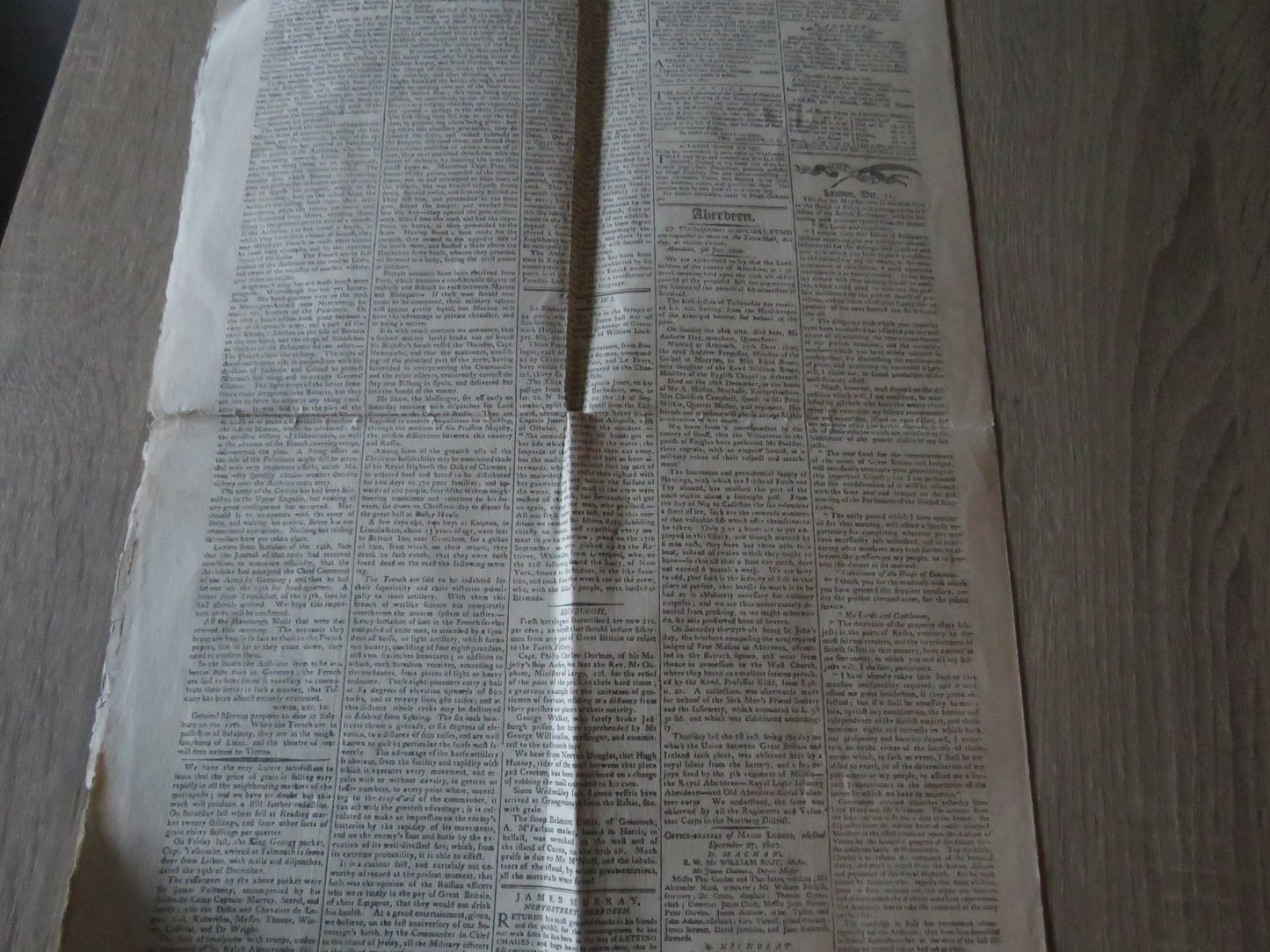 The Aberdeen Journal January 5th, 1801 Original Antique Newspaper