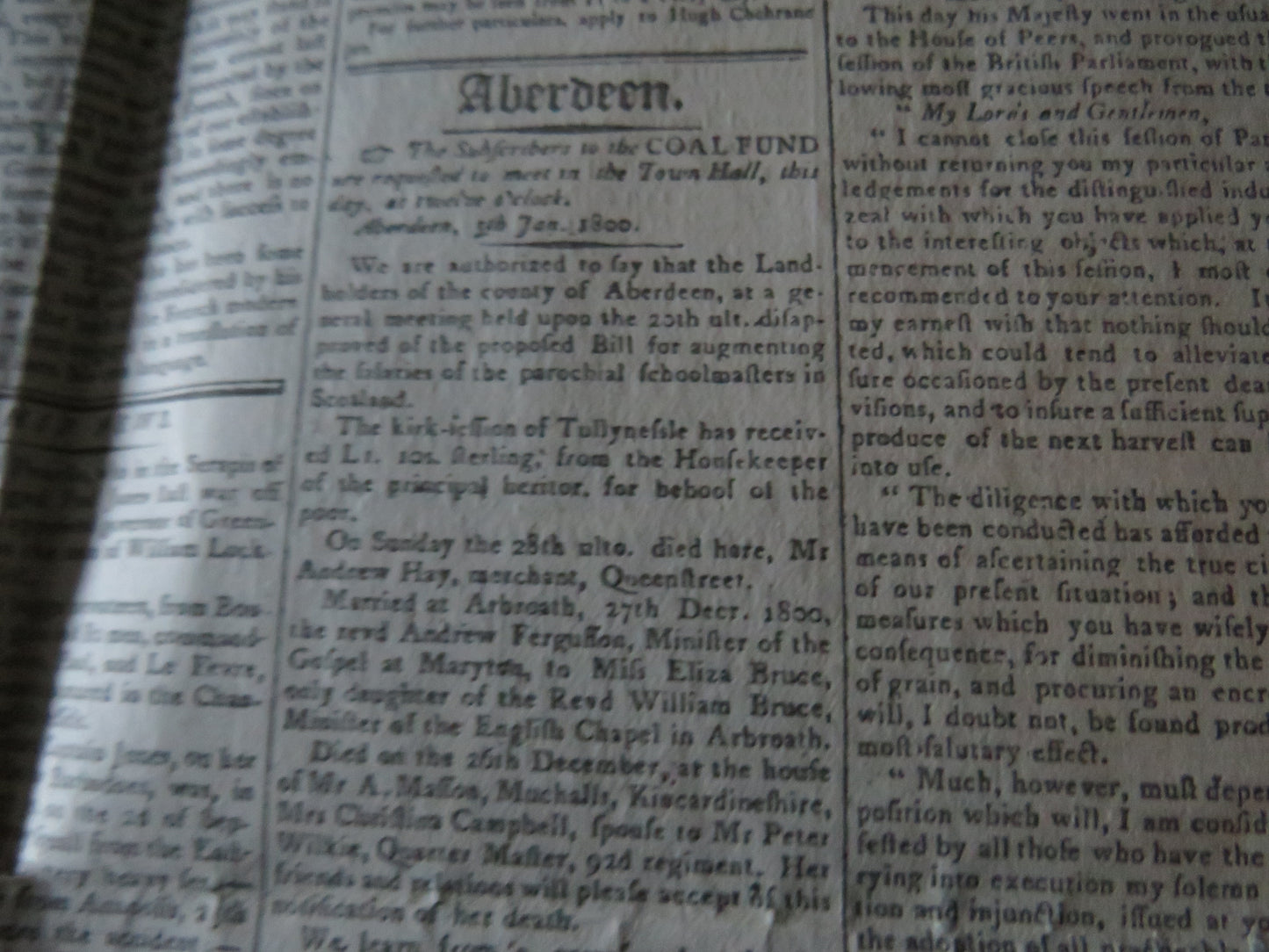The Aberdeen Journal January 5th, 1801 Original Antique Newspaper