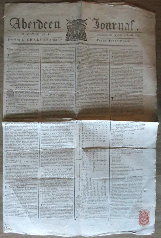 The Aberdeen Journal December 11th 1786 Original Antique Newspaper