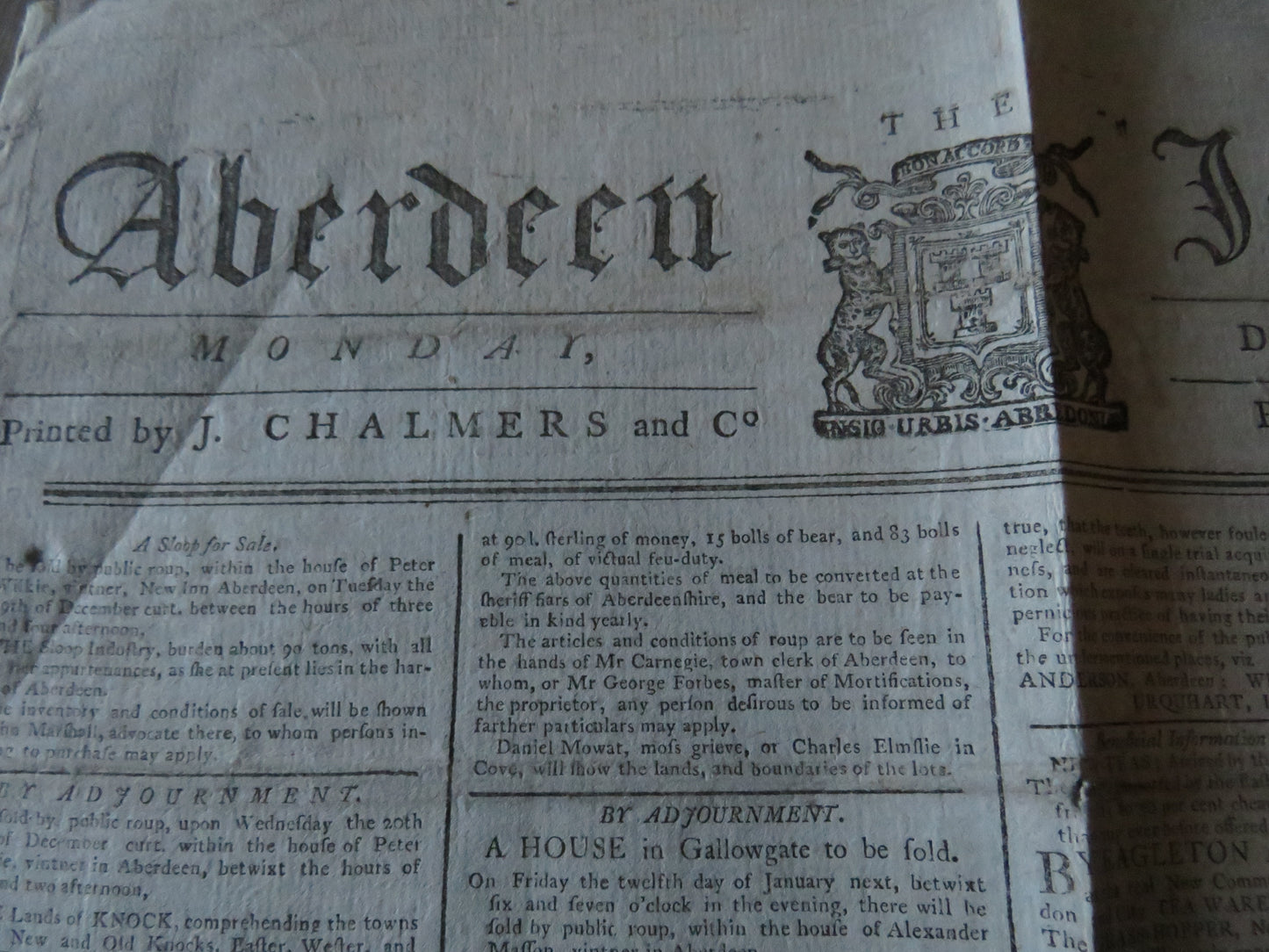The Aberdeen Journal December 11th 1786 Original Antique Newspaper