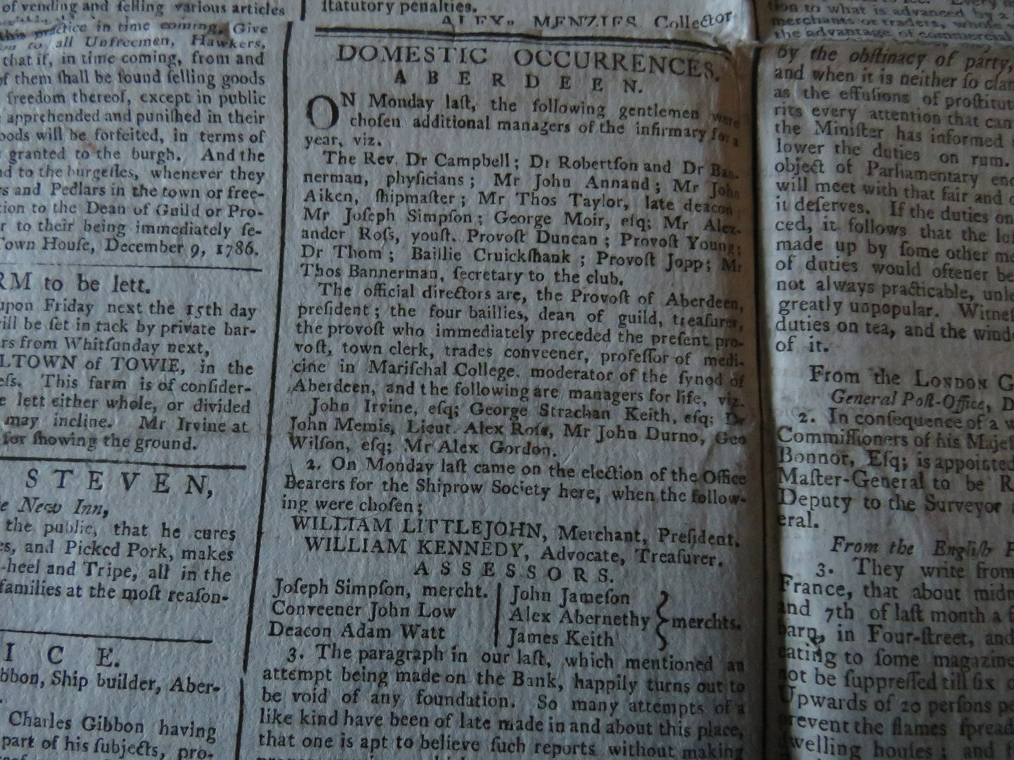 The Aberdeen Journal December 11th 1786 Original Antique Newspaper