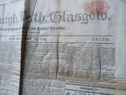 Edinburgh, Leith, Glasgow and North British Commercial and Literary Advertiser 1827 Antique Newspape book image 3