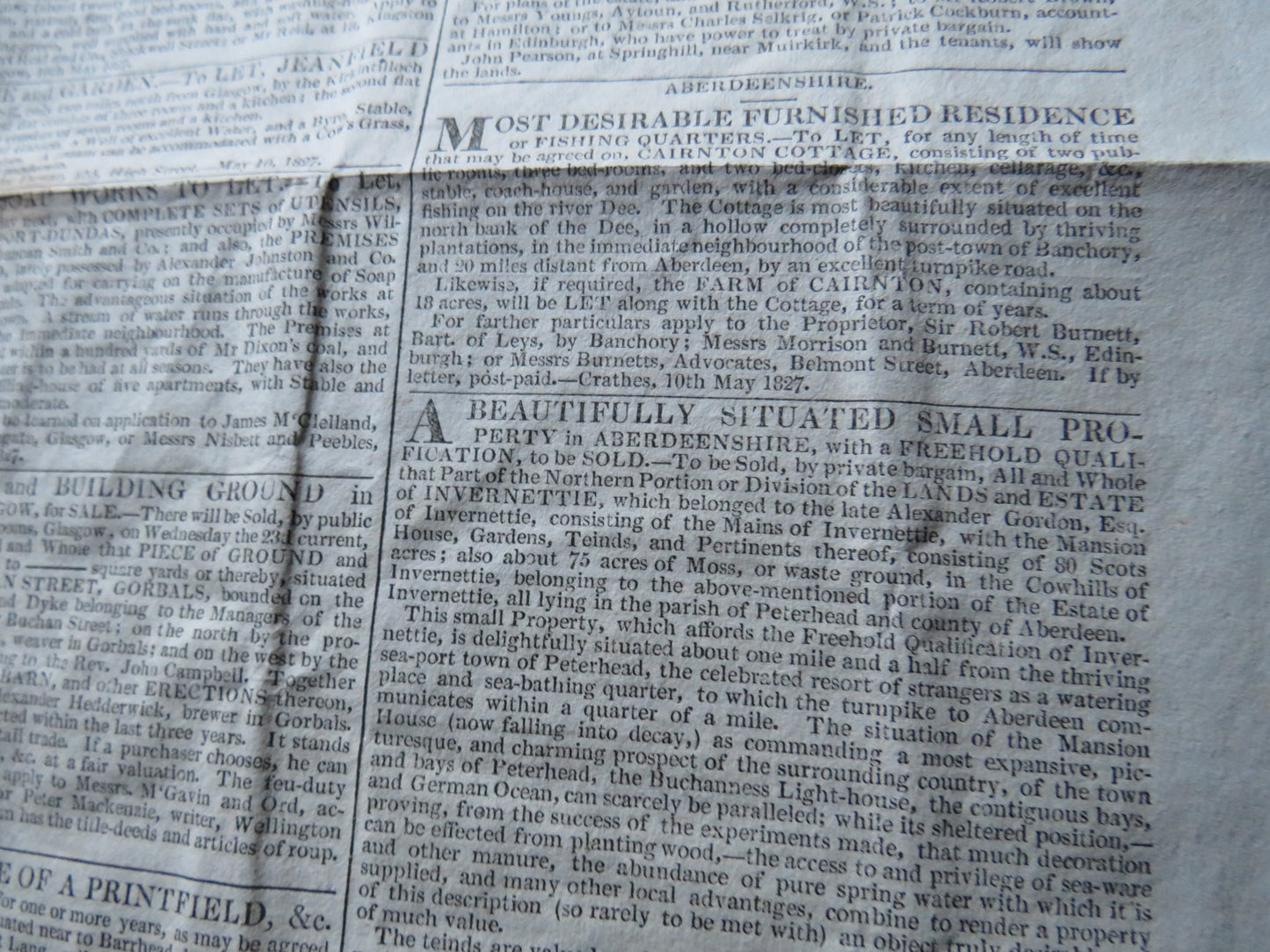 Edinburgh, Leith, Glasgow and North British Commercial and Literary Advertiser 1827 Antique Newspaper