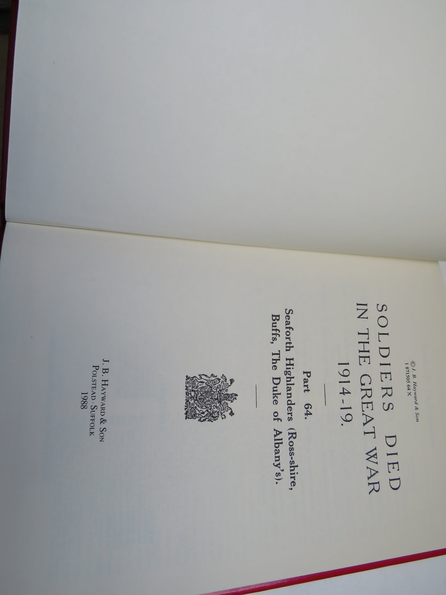 Soldiers Died In The Great War 1914-1919 Seaforth Highlanders, (Ross-shire, Buffs, The Duke of Albany's) Part 64 1988