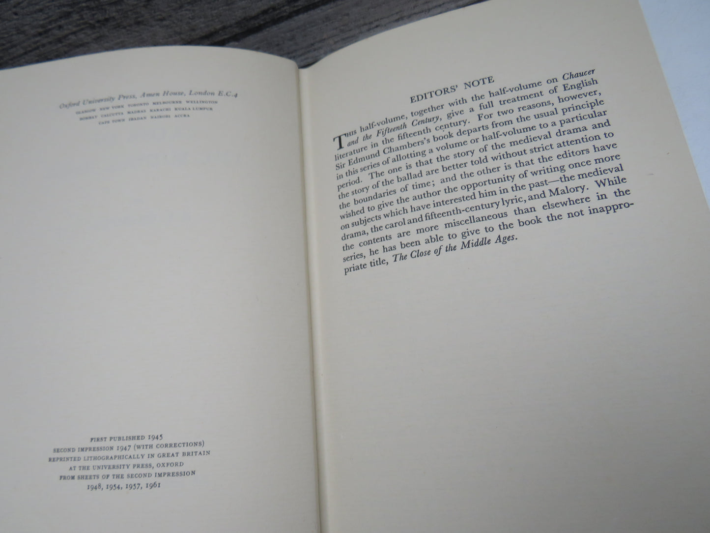 English Literature At The Close of the Middle Ages By E.K. Chambers 1961