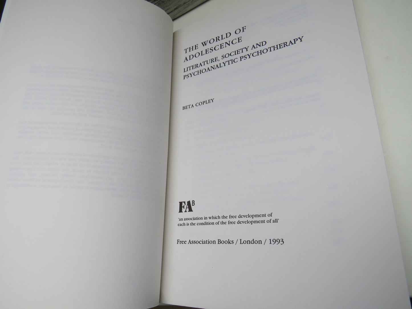 The World of Adolescence Literature, Society and Psychoanalytic Psychotherapy By Beta Copley 1993